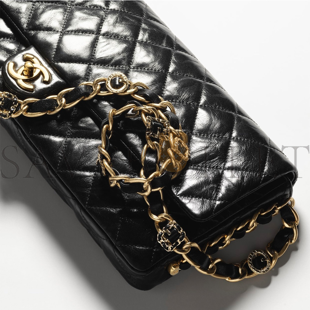 Ch*el master maxi clutch shiny lambskin gold tone metallic black as5006 (38*18*4cm)